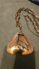 Vintage MCM DESIGNER Modernist COPPER Link Chain necklace pendant ABSTRACT JHook