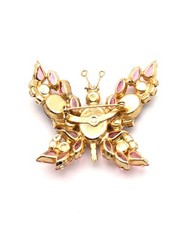 Vintage Gold Tone Red Pink Aurora Borealis Butterfly Rhinestoone Brooch Pin