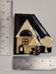 Tricycle in yard – black & tan – House Pins by Lucinda