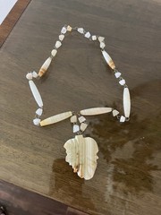 Vintage Carved Alabaster Stone Tribal Pendant Necklace