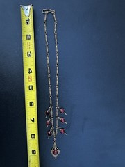 Antique 1930s Brass And Red Glass Festoon Style Necklace
