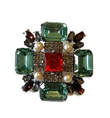 GORGEOUS CROSS BROOCH! Multi Color Crystals & Black Diamante Rhinestones!