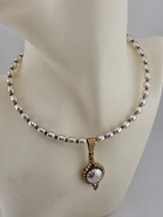 Vintage 1950’s Miriam Haskell Glass Pearl Necklace/ Chocker Rhinestone Pendant