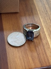 London Blue Topaz Sterling Silver Statement Ring-Emerald Cut Gemstone- Size 8.5