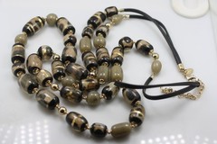 Chico’s Long 43″ double strand black chord animal print faux fur/ hair necklace
