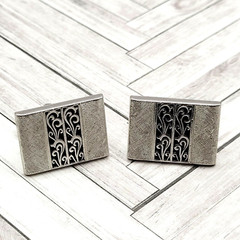 SWANK Vintage 1970 to 80s Silver Tone Textured Finish Filigree Center Cufflinks