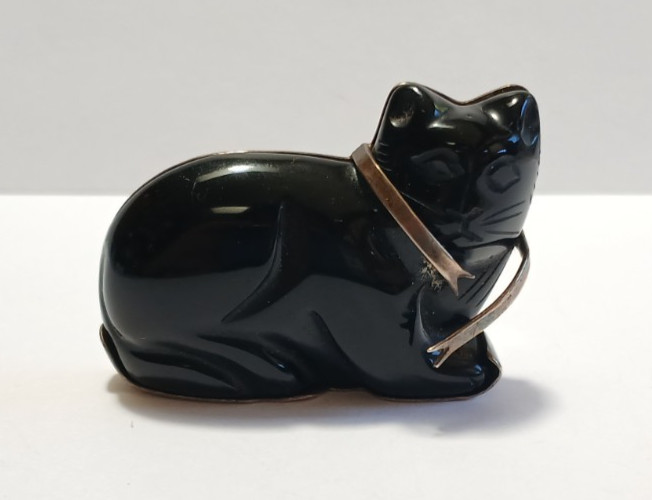 GREAT FALLS METAL WORKS GFMW VINTAGE STERLING SILVER CARVED ONYX CAT PIN BROOCH