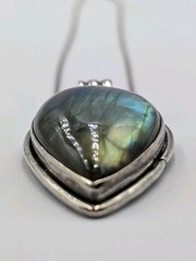 Vtg Sterling Large Teardrop Labradorite Pendant 30 +” Octagon Snake 925 Necklace