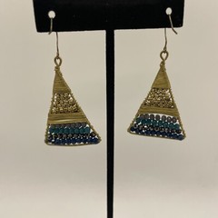 Vintage MODERNIST Style Goldone Mix Bead Beaded Wrap Wire Dangle Hook EARRINGS