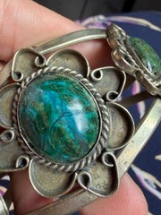 Vintage Bracelet Cuff Southwest Mexican Green Blue Cabochon Womens 6- 6.5 inches