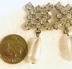 Rhinestone & Faux Pearl Dangle Earrings Classic Design Vintage