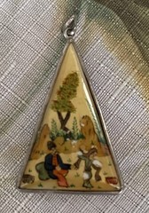 Vintage sterling hand-painted Persian mother-of-pearl 2″ pendant double sided