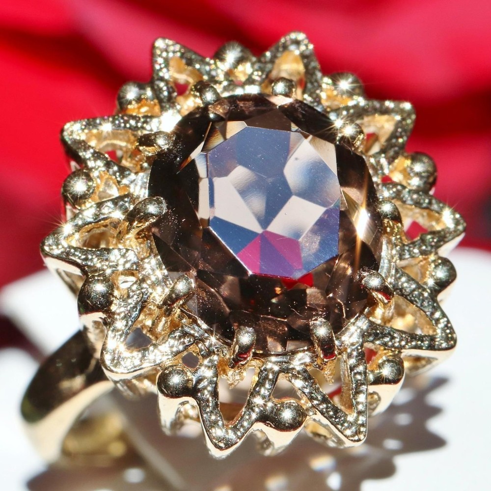 14k yellow gold ring 4.00ct smoky quartz solitaire size 6.5 handmade 7.3gr N2872
