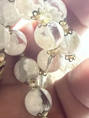 Necklace 10mm White Czechoslovakia ? Art Glass 10mm Barrel Clasp 18” Summer