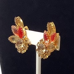 D&E Juliana Pink Givre Earrings Crystals Climber Gold Tone 1.75″