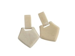 Vintage Horn Bovine Bone Earrings Pierced Cream Articulated Door Knockers
