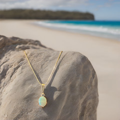 Natural Australian Pin Fire Opal Pendant Necklace, 14K Solid Gold, 0.95 CTW