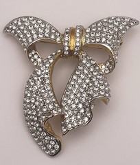 Sparkly Rhinestone Bow Gold Tone Brooch Pin