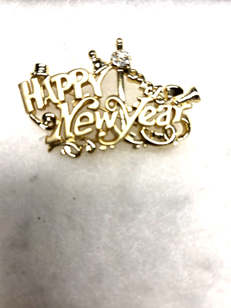 Vtg Danecraft gold tone rhinestone Happy New Year Ball Drop Pin