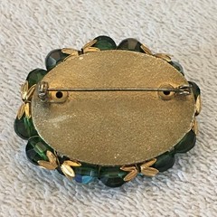 Vintage Brooch AB Crystal / Glass Beads Faceted Heavy Blues & Greens Sparkly