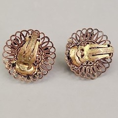 Vintage Rhinestone Bracelet Clip Earrings Set AB Western Germany Filigree Enamel
