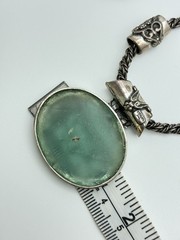 Sterling 935 Roman Glass Sea Green Oval Pendant Rope Chain Silver Necklace VTG
