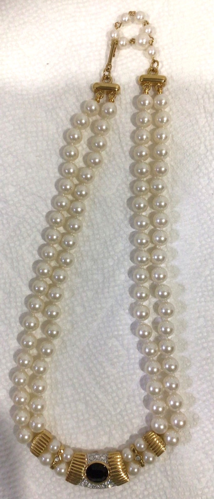 Vintage Marvella Necklace Faux Pearl and Rhinestone Necklace