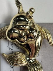 Vintage Gold Tone Brooches Lot;Hot Air Balloon; Bubble Fish Marked AJC;Scissors