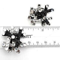 Vintage 1980s Jeff Lieb Black Silver Rhinestone Clip Earrings