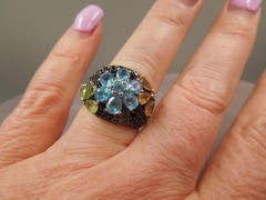 JTV Gold Sterling Silver Spinel Blue Topaz Citrine Peridot Flower Ring NIB Sz 7