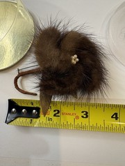 Mink Fur Flower Brooch Pin Faux Pearl Gold Leaf Accent Mid-Century Vintage Box