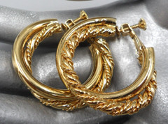 Vintage Napier Clip On Hoop Earrings Double Twisted Gold Tone Screw Back 1.5″