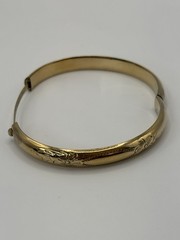 Vintage 14K Gold Filled Marathon Hinged Bangle W/ Floral Etching