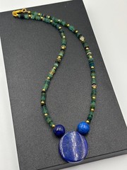 Antique Beaded 100% Lapis Lazuli With Roman Glass Necklace From Afghanistan