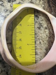 VINTAGE BLUSH PINK CONCH PEARL SHELL CARVED SLICE ASYMMETRICAL BANGLE BRACELET