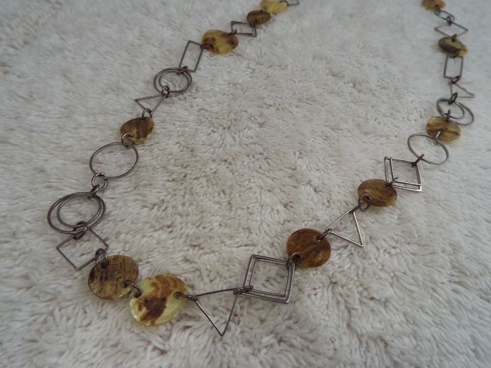 YOU & I Silvertone Yellow Brown Shell Chain Necklace (J15)