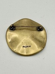 Pilgrim Brooch “Emerald Green” Enamel Pin Metal Backing Wavy From Denmark 1.5”