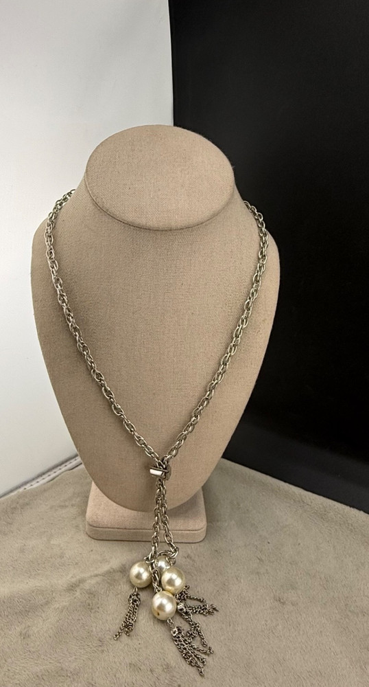 Vintage Lariat Necklace Bolo Slide Silver Tone 21’