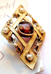 Antique Appraised 1920-30s Natural Seed Pearl Almandine Garnett 14K Gold Brooch