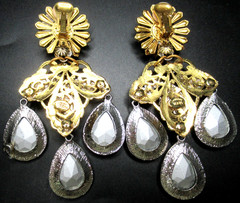 LAWRENCE VRBA Huge Aurora Borealis & Ice Rhinestone Clip Earrings