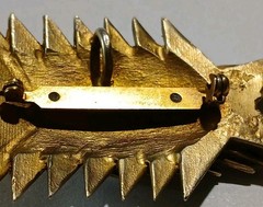 Vtg MCM Brutalist Gilt Sawtooth Brooch Pendant Architectural Gold Tone