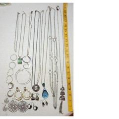Silvertone Jewelry Lot 18 Pc Chains Pendants Pierced Earrings Y2K Boho
