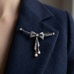 Antique Victorian 9k Gold Diamond Sapphire and Pearl Brooch