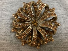Vintage Liz Claiborne Goldtone Metal & Amber Rhinestone Bow Brooch Pin