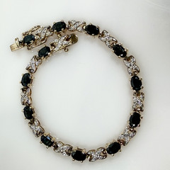 Vintage Sapphire Tennis Bracelet XO Sterling Silver 925 Gold Vermeil 6.5″ PAJ
