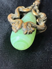 Art Nouveau Serpent Stick Pin Swirled Green Glass Dragon Face CHIP
