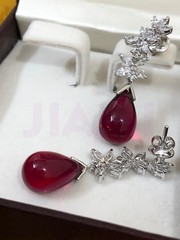 Ruby Teardrop Simulated Diamond Dangle Drop Floral Earrings Art Deco 925 Silver