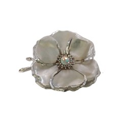 Vintage Silver Tone Flower Brooch Layered Aurora Borealis Center Pin 2 1/2 D