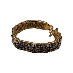 Vintage Gold Tone Filagree Link Open Work Slide Over Woven 7″ Mesh Bracelet Gift