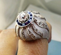 Art DECO Rising Sun 14k Gold 2.2 to 2.60TCW(.99 to 1.10ct Center SI3/I1-H) Ring